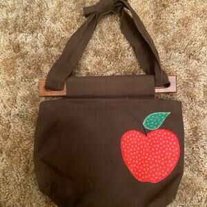 Vintage Canvas Handbag w Wooden Dowel Top Apple Retro Teacher Cottagecore Tote